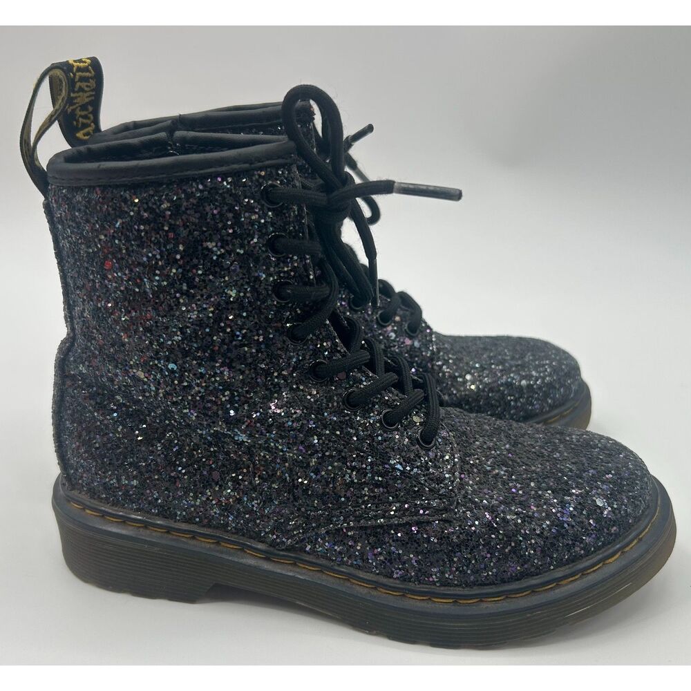 Dr Martens Youth 1460 Chunky Black Glitter Boots Girls Size 2 Combat